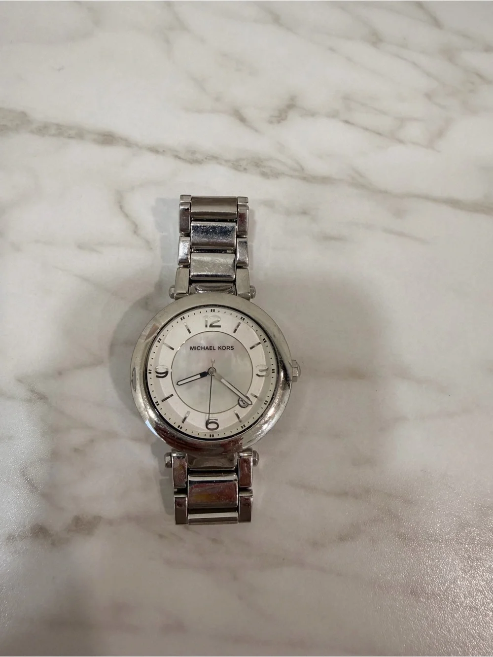 Michael Kors Men's Silver Tone Stainless Steel Watch with White Dial